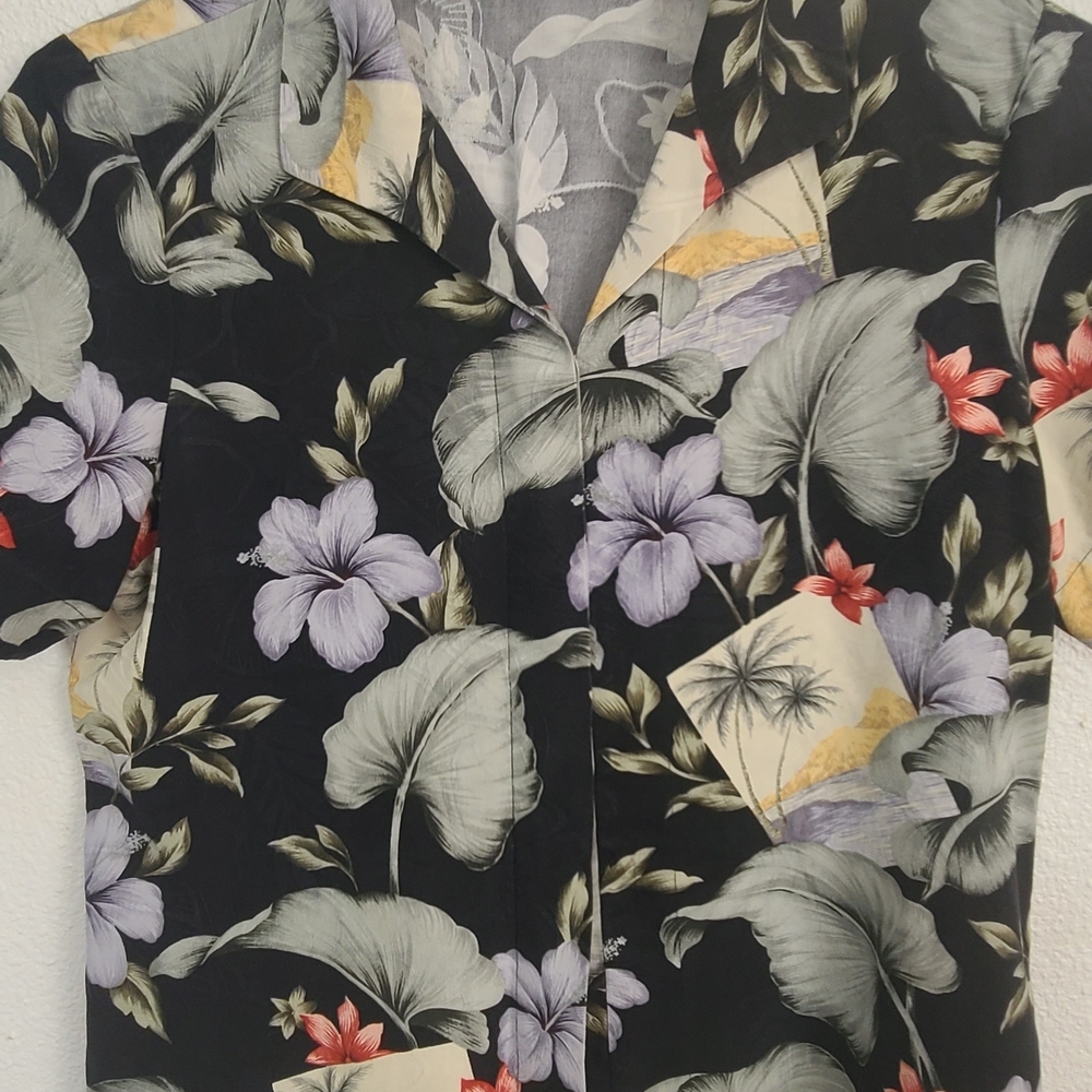 Men's Black Hawaiian Floral Camp Shirt - Lightweight Casual 100% Silk - Picture 2 of 8